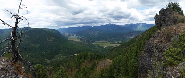 Scenic view of mountains against cloudy sky