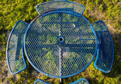 High angle view of blue equipment in park