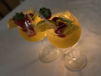 Close-up of drink on glass table