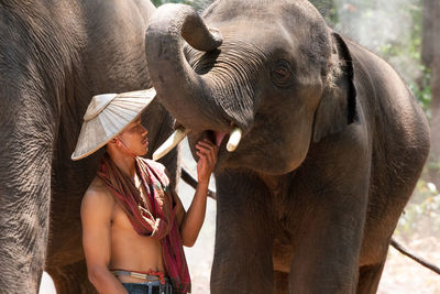 Man standing with elephant