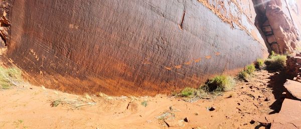 High angle view of rock formations on land