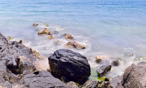 High angle view of rocks on beach