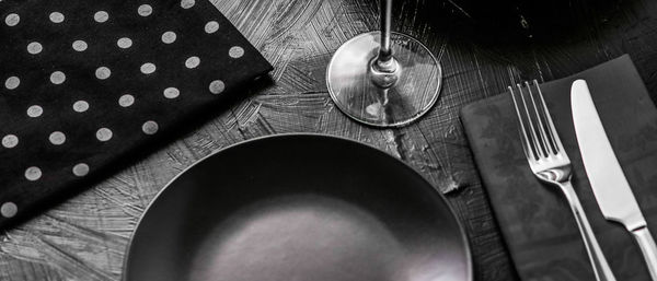 High angle view of empty plate on table