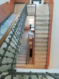 High angle view of spiral staircase in building