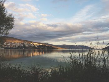 Scenic view of lake against sky during sunset