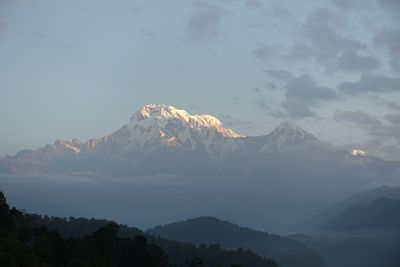 Scenic view of snow covered mountains