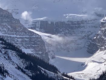 Aerial view of snowcapped mountains against sky