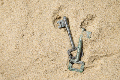 High angle view of  keys  on sand.