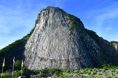 Low angle view of rock formations against sky