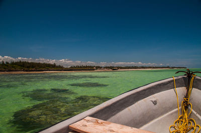 View of the blue lagoon from a boat in zanzibar