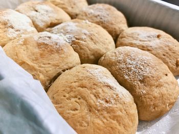 High angle view of bread in container on table