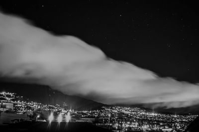 Aerial view of illuminated city against sky at night