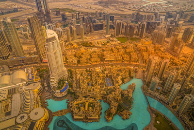 High angle view of buildings in city