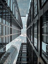 Low angle view of modern buildings against sky