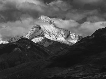 Scenic view of mountains against cloudy sky