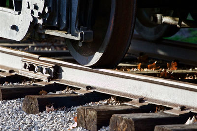 Close-up of train wheel