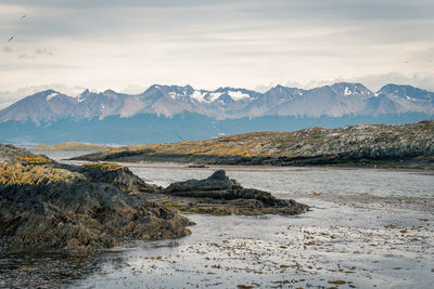 Scenic view of snowcapped mountains against sky