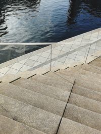 High angle view of footpath by lake