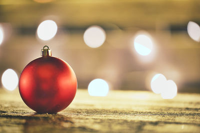 Close-up of christmas lights on table
