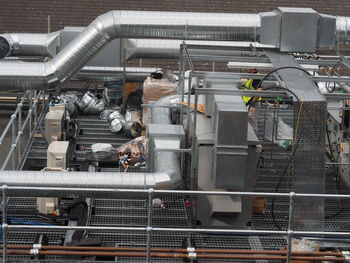High angle view of people working in factory