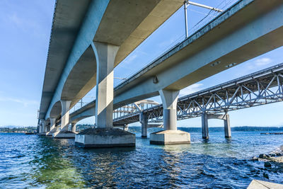 Beneath the interstate 90 bridges in seattle, washington.