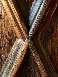 Directly below shot of wooden ceiling