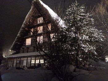 Low angle view of built structure at night