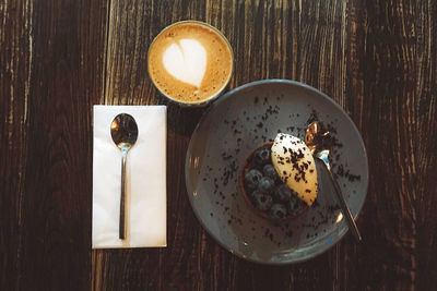 High angle view of coffee on table