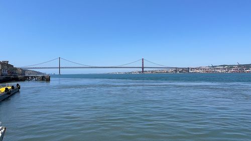 View of suspension bridge over river