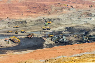 High angle view of machinery on landscape