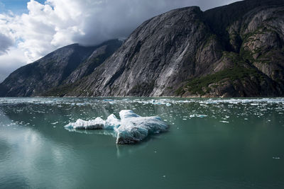 Scenic view of an iceberg and mountains in alaska