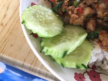 High angle view of food in plate