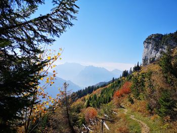 Scenic view of mountains against sky during autumn