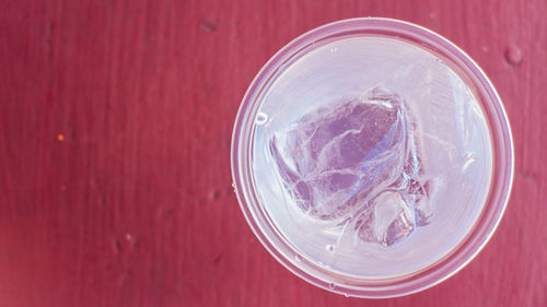 High angle view of ice cream in glass on table