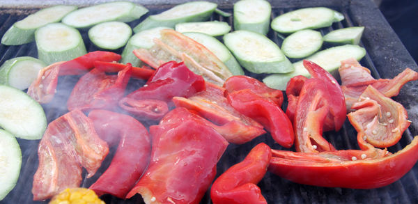 High angle view of chopped vegetables