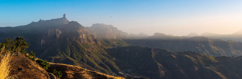 Scenic view of mountains against sky during sunset