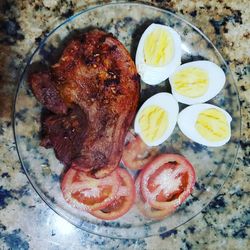 High angle view of breakfast on table