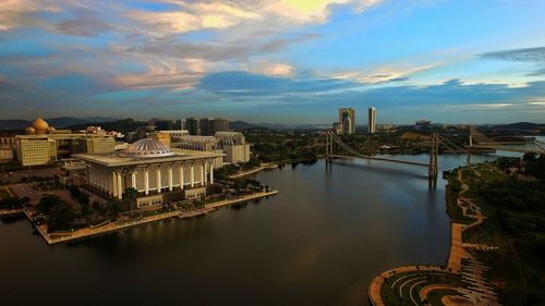 Aerial view of cityscape against sky