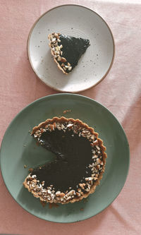 High angle view of breakfast served on table