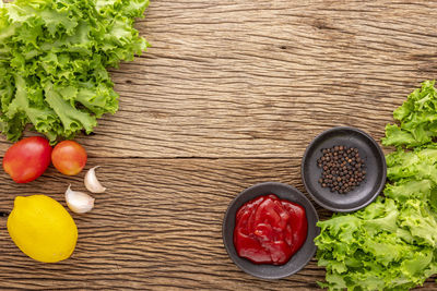 High angle view of fruits and vegetables on table