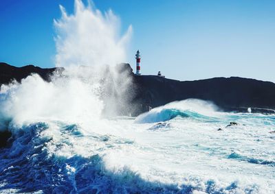 Scenic view of sea against clear blue sky