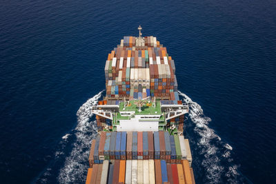 High angle view of ship on sea