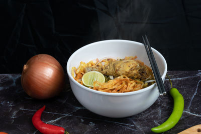 High angle view of food on table
