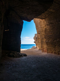 Scenic view of sea seen through cave