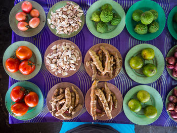 High angle view of fruits in bowl on table