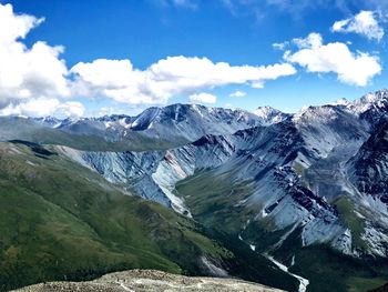 Scenic view of snowcapped mountains against sky