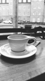 Close-up of coffee cup on table in cafe