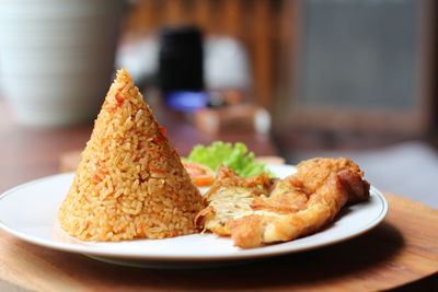 Close-up of dessert in plate on table