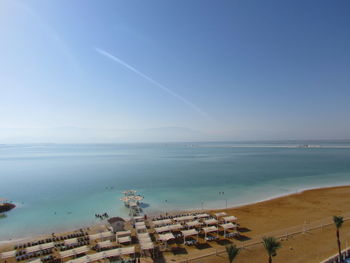 High angle view of beach against clear sky