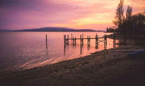 Scenic view of lake during sunset